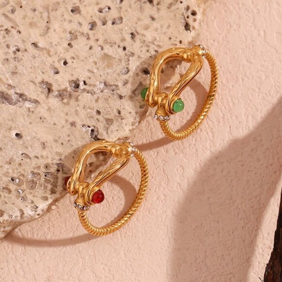 NWT Buckle Ring Sz.8 18K Gold Plated Red Zircon CZ Detail Boho Western - Picture 7 of 10